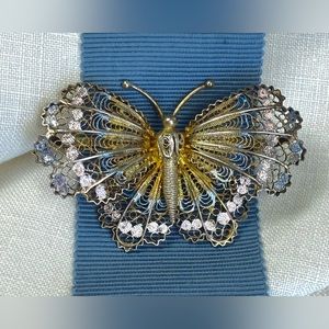 Ormolu Gold Filagree Butterfly Brooch ca. 1920s